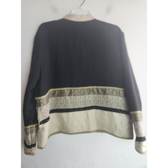 Coldwater Creek Black Beige Multicolor Embroidery Linen Cotton Jacket Large Pet - Picture 9 of 10